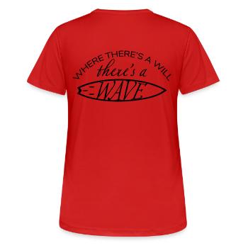 Wo ein Wille ist, ist eine Welle - Frauen T-Shirt atmungsaktiv - Rot - Hinten - AI Model Female 172 dark (172cm)