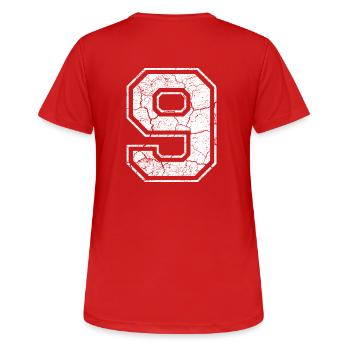 9_nine_neun_white_weiss (de) - Frauen T-Shirt atmungsaktiv - Rot - Hinten - AI Model Female 172 dark (172cm)