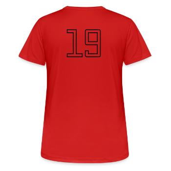 Numéro 19 (Style Université) - T-shirt respirant Femme - rouge - Dos - AI Model Female 172 dark (172cm)