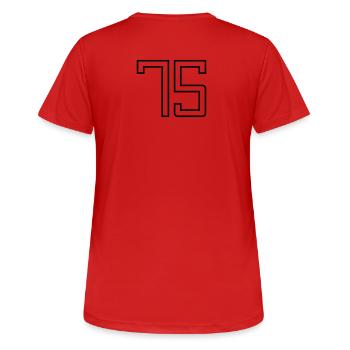 Number 75 (University Style) - Women's Breathable T-Shirt - red - Back - AI Model Female 172 dark (172cm)