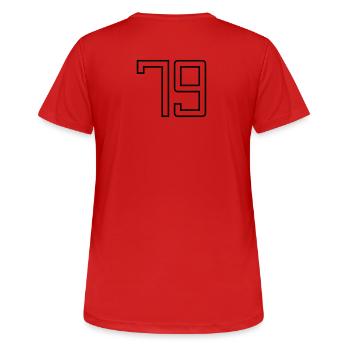 Number 79 (University Style) - Women's Breathable T-Shirt - red - Back - AI Model Female 172 dark (172cm)