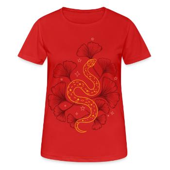 Serpent au ginkgo au printemps - T-shirt respirant Femme - rouge - Devant - AI Model Female 172 dark (172cm)