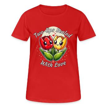 Kawaii Tulips Two-lips Sealed With Love  - Women's Breathable T-Shirt - red - Front - AI Model Female 172 dark (172cm)
