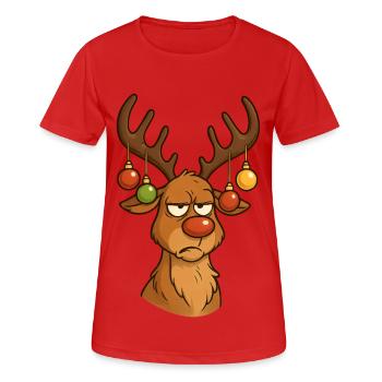 Ornement de renne de dessin animé festif - T-shirt respirant Femme - rouge - Devant - AI Model Female 172 dark (172cm)