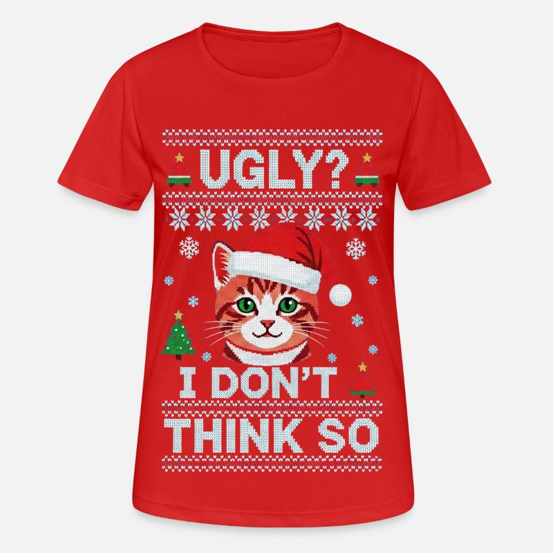 Chat de Noël – Pull de Noël moche - T-shirt respirant Femme - rouge