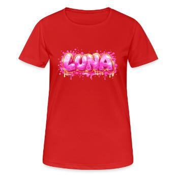 LUNA GRAFFITI NAME FOR PERFECT GIFT PRINTABLE - Women's Breathable T-Shirt - red - Front - AI Model Female 172 dark (172cm)