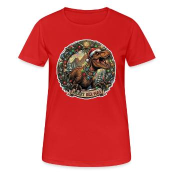 Rex-Mas Dino dans une couronne de lumières - T-shirt respirant Femme - rouge - Devant - AI Model Female 172 dark (172cm)