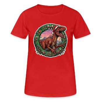 Couronne de Noël de Rapace - Festive de Dino - T-shirt respirant Femme - rouge - Devant - AI Model Female 172 dark (172cm)