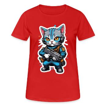 Katzenkrieger mit Hightech-Waffen - Frauen T-Shirt atmungsaktiv - Rot - Vorne - AI Model Female 172 dark (172cm)