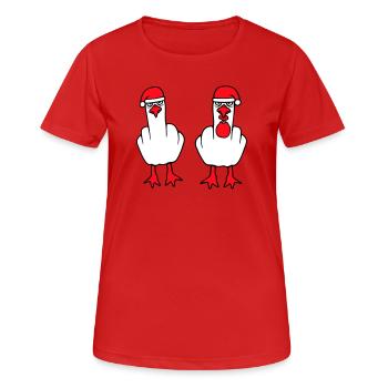 2 Seagulls Middle Finger Insult Christmas Team - Women's Breathable T-Shirt - red - Front - AI Model Female 172 dark (172cm)
