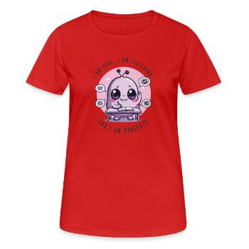 Ich höre zu und bin verwirrt, Außerirdischer - Frauen T-Shirt atmungsaktiv - Rot - Vorne - AI Model Female 172 dark (172cm)