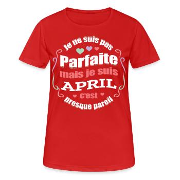 APRIL PARFAITE - PRENOM APRIL - T-shirt respirant Femme - rouge - Devant - AI Model Female 172 dark (172cm)