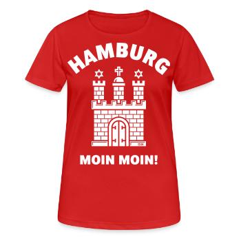 Hamburg – Moin Moin (Hamburgisch / Wappen) - Frauen T-Shirt atmungsaktiv - Rot - Vorne - AI Model Female 172 dark (172cm)