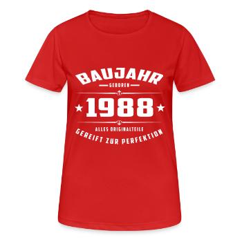 Baujahr - 1988 - Frauen T-Shirt atmungsaktiv - Rot - Vorne - AI Model Female 172 dark (172cm)