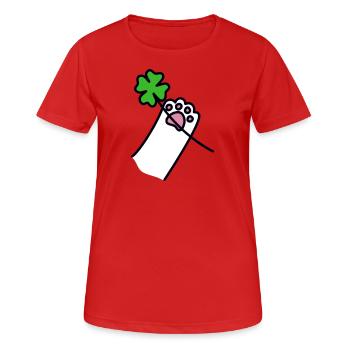 vierblättriges Kleeblatt Katzen Tatzen Geschenk - Frauen T-Shirt atmungsaktiv - Rot - Vorne - AI Model Female 172 dark (172cm)