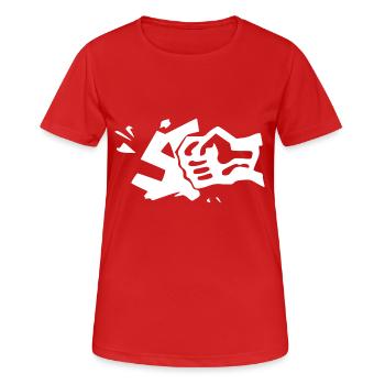 Nie wieder Faschismus, nie wieder Krieg - Frauen T-Shirt atmungsaktiv - Rot - Vorne - AI Model Female 172 dark (172cm)