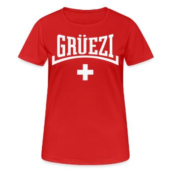 Grüezi (Schweiz / Schweizerfahne / Konkav) - Frauen T-Shirt atmungsaktiv - Rot - Vorne - AI Model Female 172 dark (172cm)