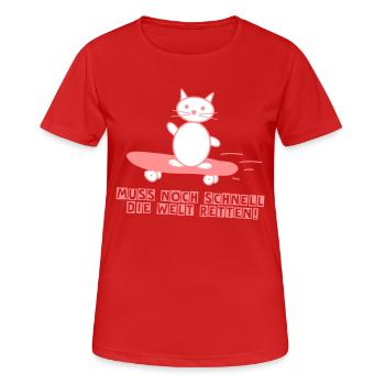 Die Welt retten Kätzchen Lustige Sprüche - Frauen T-Shirt atmungsaktiv - Rot - Vorne - AI Model Female 172 dark (172cm)