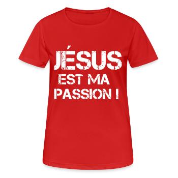 jesus ist meine Leidenschaft - Frauen T-Shirt atmungsaktiv - Rot - Vorne - AI Model Female 172 dark (172cm)