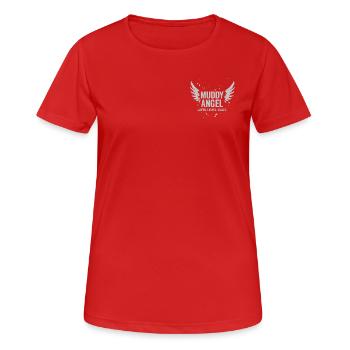 MUDDY ANGEL - Laufe. Lache. Lalle - Frauen T-Shirt atmungsaktiv - Rot - Vorne - AI Model Female 172 dark (172cm)
