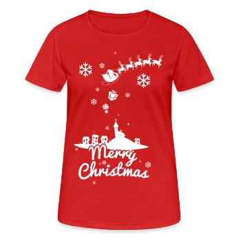 Merry Christmas with village and reindeers, white - T-shirt respirant Femme - rouge - Devant - AI Model Female 172 dark (172cm)