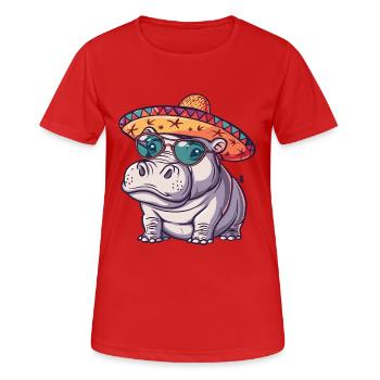 Nilpferd Lustig Sombrero - Frauen T-Shirt atmungsaktiv - Rot - Vorne - AI Model Female 172 dark (172cm)