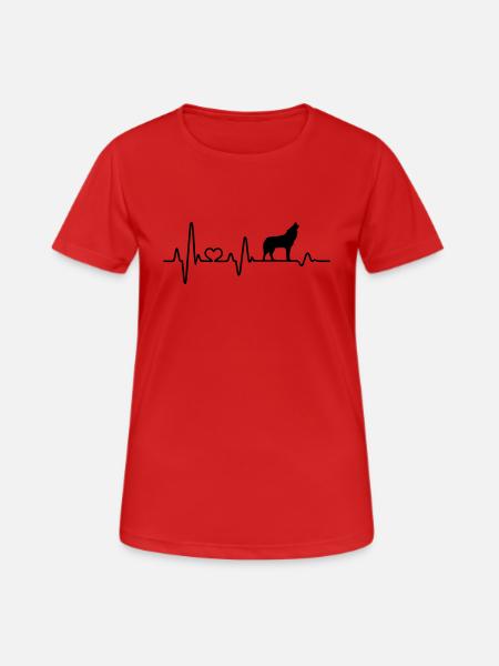 Loup battement de coeur loups EKG hurle hurlement - T-shirt respirant Femme - rouge