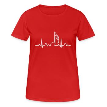 Lines of Heart, Herz Puls 1/16 Note für Musiker - Frauen T-Shirt atmungsaktiv - Rot - Vorne - AI Model Female 172 dark (172cm)