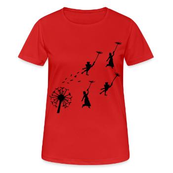 fliegender Löwenzahn - flying Dandelion - Frauen T-Shirt atmungsaktiv - Rot - Vorne - AI Model Female 172 dark (172cm)
