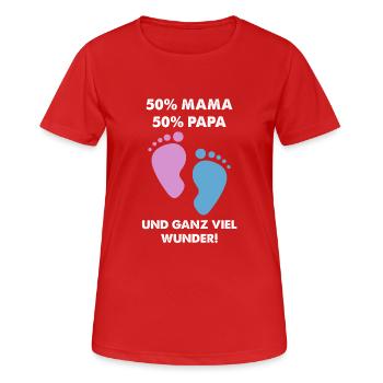 50% Mama 50% Papa Und Ganz Viel Wunder Geschenk - Frauen T-Shirt atmungsaktiv - Rot - Vorne - AI Model Female 172 dark (172cm)