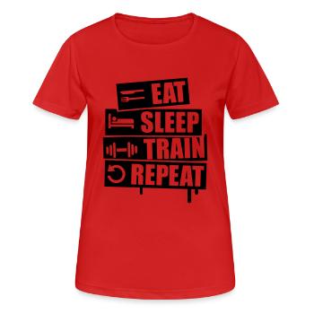 eat_sleep_train_repeat_1_f1 - Frauen T-Shirt atmungsaktiv - Rot - Vorne - AI Model Female 172 dark (172cm)