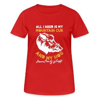 Tout ce dont j’ai besoin, c’est de Mountain Cur et de Hog Hunting - T-shirt respirant Femme - rouge - Devant - AI Model Female 172 dark (172cm)