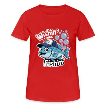 FISH, WISHIN J’ÉTAIS FISHIN - T-shirt respirant Femme - rouge - Devant - AI Model Female 172 dark (172cm)