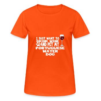 drink wine and pet my portuguese water dog - Women's Breathable T-Shirt - neon orange - Front - AI Model Female 172 dark (172cm)