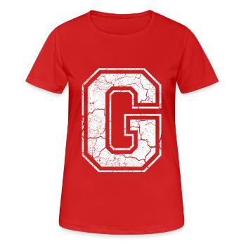 Un caractère un grammes dans blanc in Used Look - T-shirt respirant Femme - rouge - Devant - AI Model Female 172 dark (172cm)