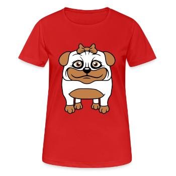 Dog Pug Girl Pretty Bow Woman Female - Women's Breathable T-Shirt - red - Front - AI Model Female 172 dark (172cm)