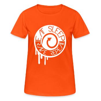 Eat Sleep Rave Repeat Essen Schlafen Raven Spruch - Frauen T-Shirt atmungsaktiv - Neonorange - Vorne - AI Model Female 172 dark (172cm)