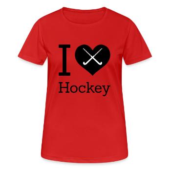 I love hockey I love field hockey hockey sticks - Women's Breathable T-Shirt - red - Front - AI Model Female 172 dark (172cm)