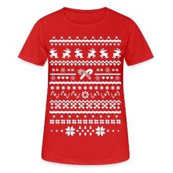 christmas sweater reindeer - Women's Breathable T-Shirt - red - Front - AI Model Female 172 dark (172cm)