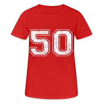 50 dans blanc in Used Look - T-shirt respirant Femme - rouge - Devant - AI Model Female 172 dark (172cm)