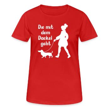 Dackel Hundebesitzerin Die mit dem Hund geht - Frauen T-Shirt atmungsaktiv - Rot - Vorne - AI Model Female 172 dark (172cm)
