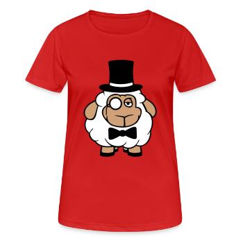 mouton M. Gentleman chapeau haut de forme Monocle lunettes - T-shirt respirant Femme - rouge - Devant - AI Model Female 172 dark (172cm)