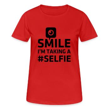 Love taking Selfie photo camera instagram smile - Frauen T-Shirt atmungsaktiv - Rot - Vorne - AI Model Female 172 dark (172cm)