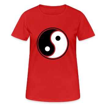 Authentischer Yin-Yang-Grafikdruck - Frauen T-Shirt atmungsaktiv - Rot - Vorne - AI Model Female 172 dark (172cm)