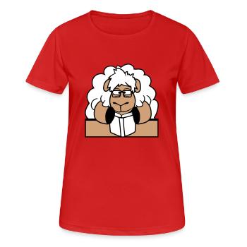 Sheep Nerd Geek Book Reading Nerd Horn-Rimmed Glasses Desk - Women's Breathable T-Shirt - red - Front - AI Model Female 172 dark (172cm)