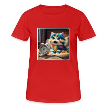 Chat avec réveil - T-shirt respirant Femme - rouge - Devant - AI Model Female 172 dark (172cm)