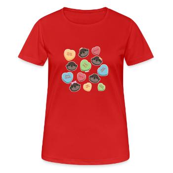 Conférences Tazzz| Bonbons de la Saint-Valentin - T-shirt respirant Femme - rouge - Devant - AI Model Female 172 dark (172cm)