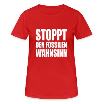 Stoppt den fossilen wahnsinn - Frauen T-Shirt atmungsaktiv - Rot - Vorne - AI Model Female 172 dark (172cm)