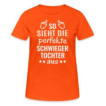 Schwiegertochter Geschenk Beste Schwiegertochter - Frauen T-Shirt atmungsaktiv - Neonorange - Vorne - AI Model Female 172 dark (172cm)