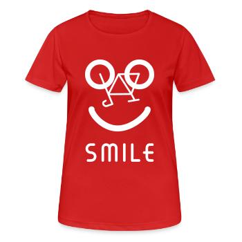 Sourire - cyclistes - rire - sourire - T-shirt respirant Femme - rouge - Devant - AI Model Female 172 dark (172cm)